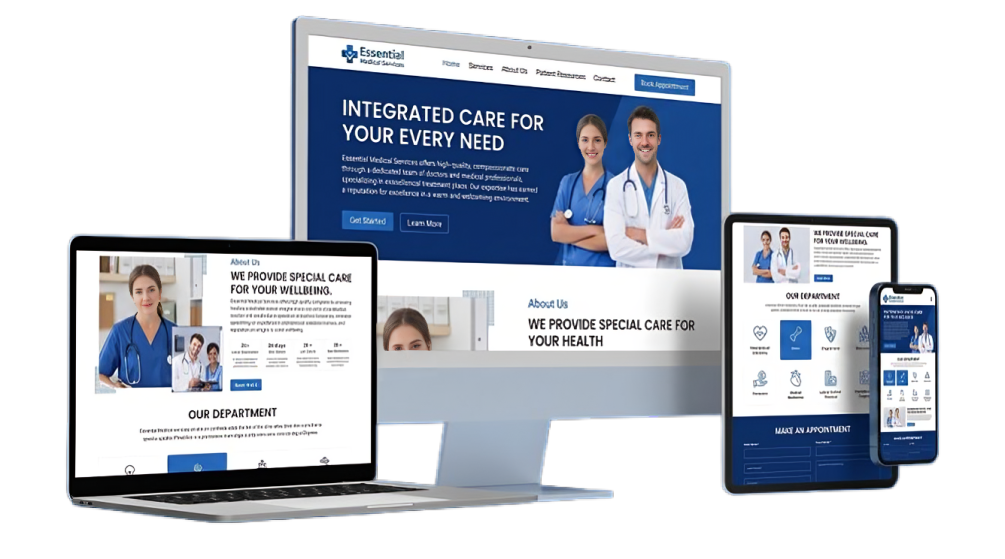 Clinic website design displayed on a laptop for a healthcare practice